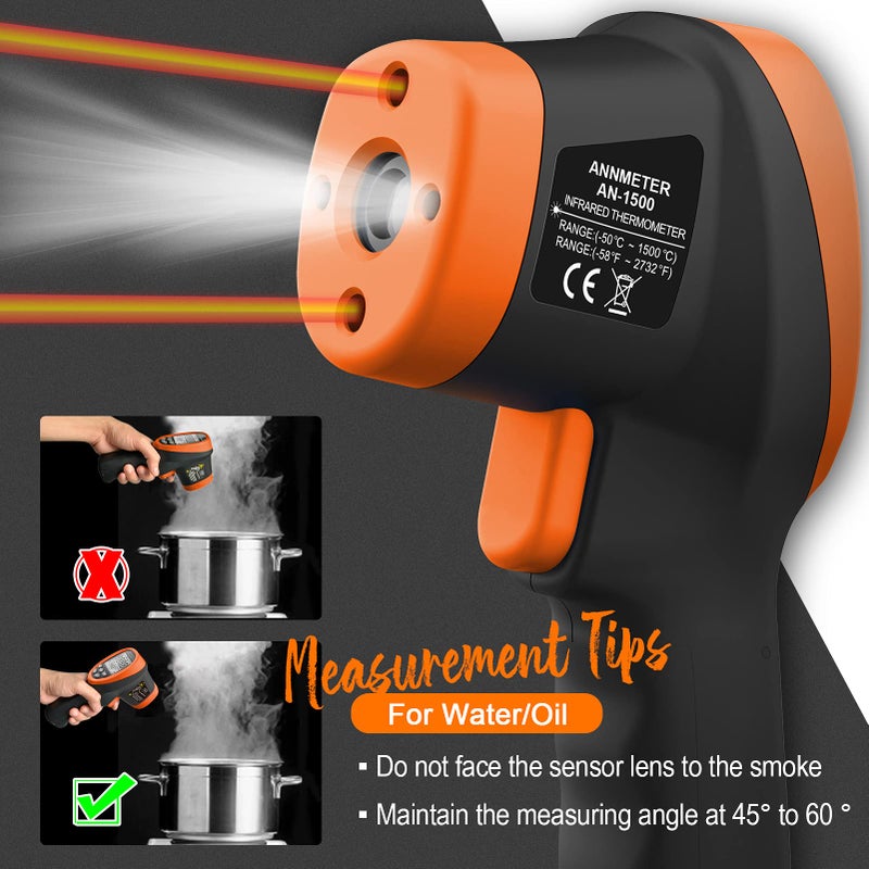 AIOMEST High Temperature Infrared Thermometer, AIOMEST Digital IR Pyrometer 30:1 Measure Temp -58~2732â„‰, Dual Laser Industrial TermÃ³metro Handheld AI-1500 for HVAC Kilning Casting Pottery Forge - Image 5